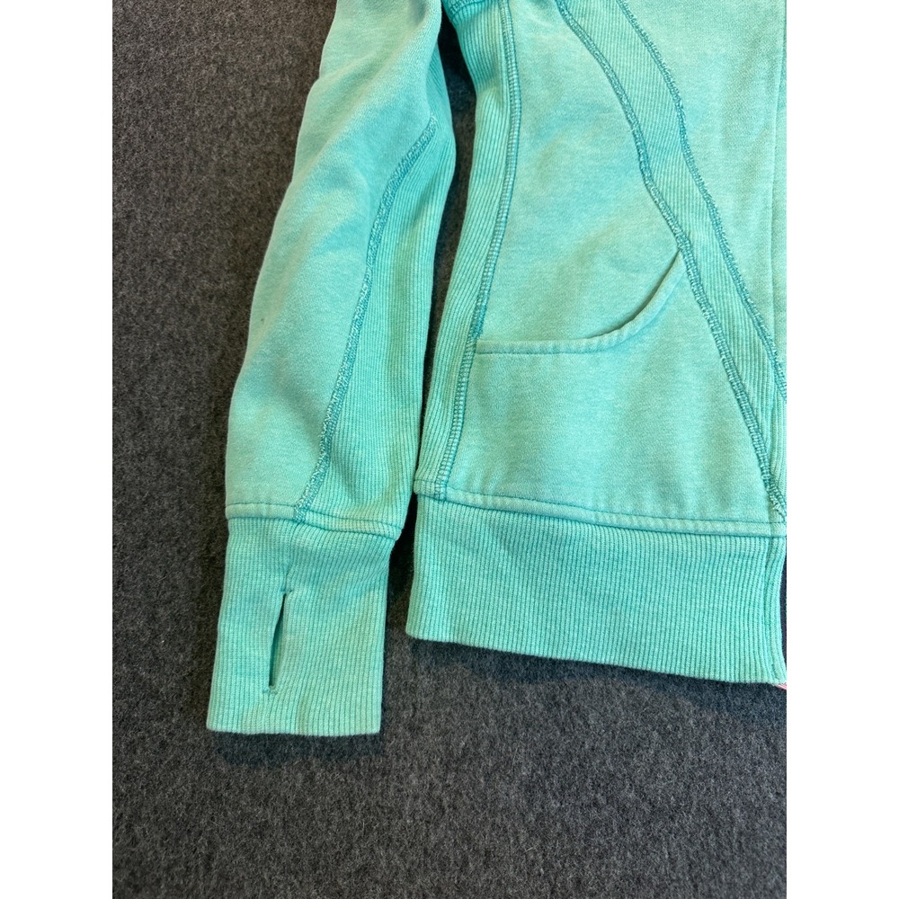 ivivva Girls Lululemon Practice Jacket Teal Full Zip Hoodie Thumbholes Size 14 - Picture 4 of 16